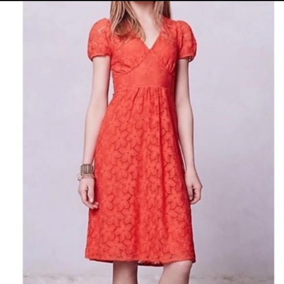 Anthropologie Leifnotes Doglora Tangerine Lace Knee Length Size Small - Picture 7 of 7